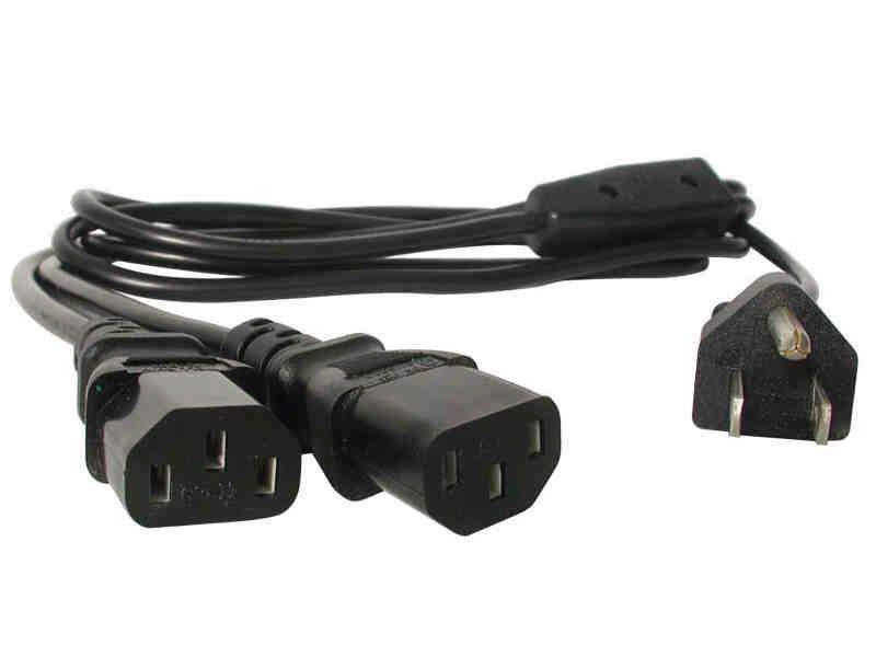 6ft (2m) 18awg flexible computer power cord w/ nema 5-15p and 2x iec 60320 c13 c
