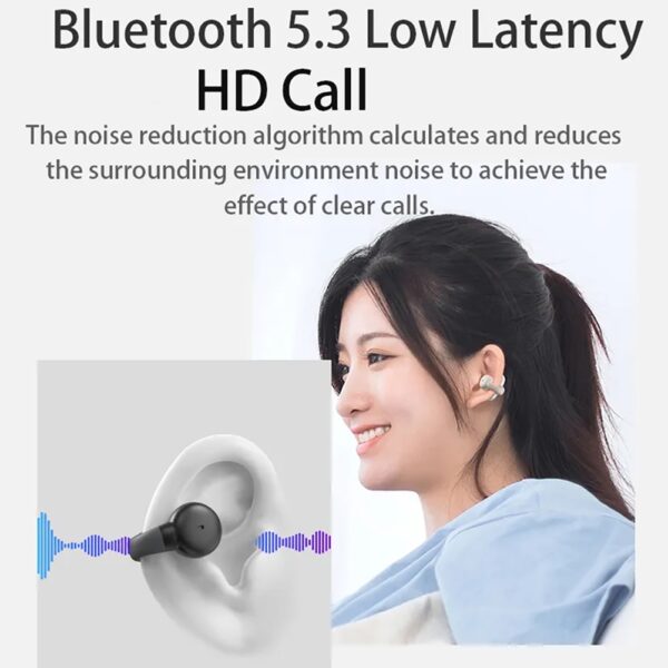 Bone Conduction Bluetooth 5.3 Headphones Ear Clip-On Wireless Sports Earphone Noise Reduction Headset Pink White - Image 4