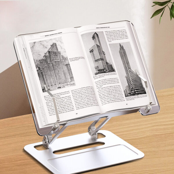 Book Stand For Reading Height Adjustable Book Holder Hands Free Folding Reading Stand Aluminium Alloy Base For Displaying Cookbook Sheet Music Laptop Silver (acrylic aluminum base) - Image 3