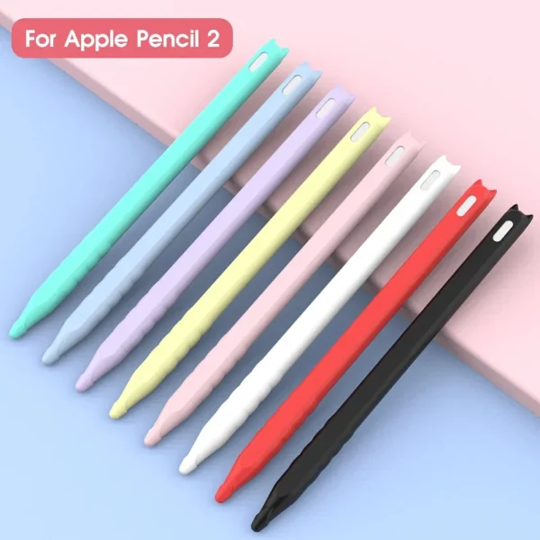 Colors: Pink - For Apple Pencil 2 Case Colorful Soft Silicone Compatible For iPad Tablet Touch Pen Stylus Protective Sleeve Cover For Pencil2 - Image 2