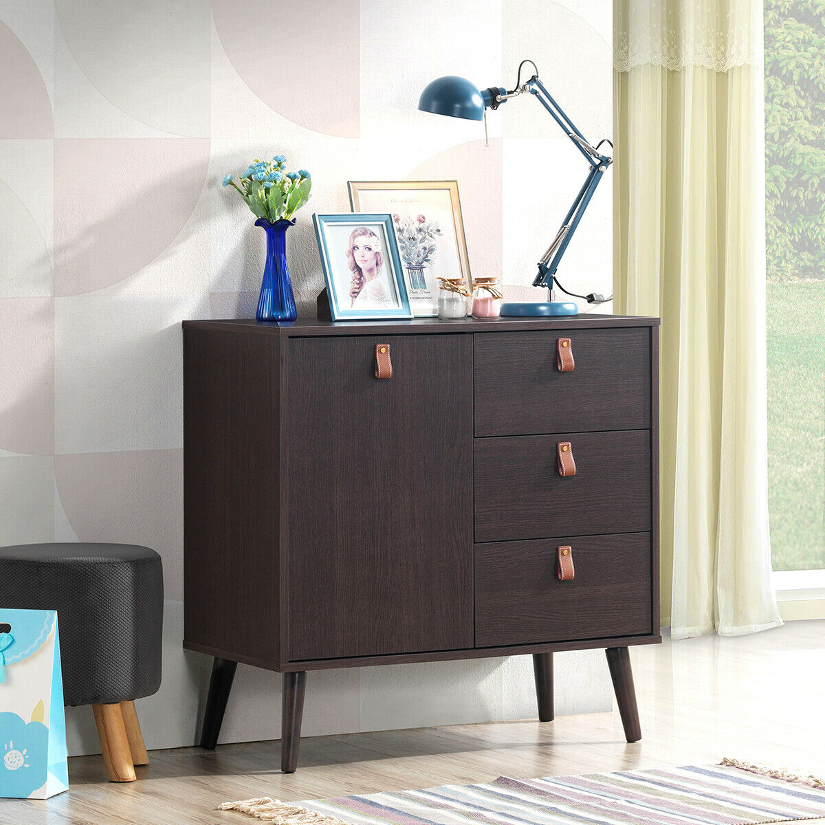 3-drawer Sideboard Storage Display Cabinet-Brown - Color: Brown - Image 2
