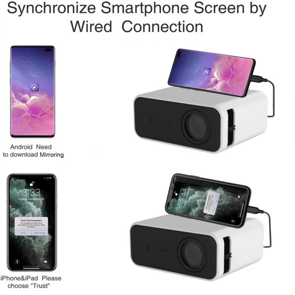 Yt500 Home Mini Projector Media Player Miniature Children Led Mobile Phone Projector Built-in Speaker White US Plug - Image 4