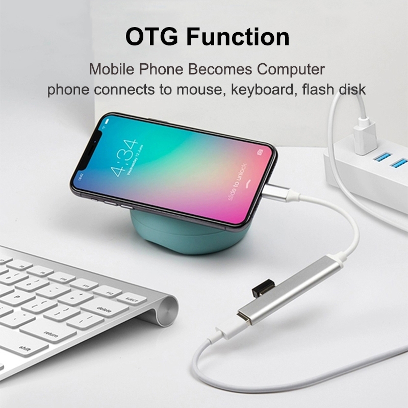USB C Hub 4 Multi-Port USB Type-C Hub With USB2.0 USB3.0 OTG Function USB Splitter Adapter Compatible For Win7/8/10 USB Silver - Image 2