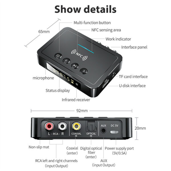 Wireless Audio Transmitter LED Digital Display Aux Rca Spdif Connection Adapter Fm Transmitter Black - Image 7