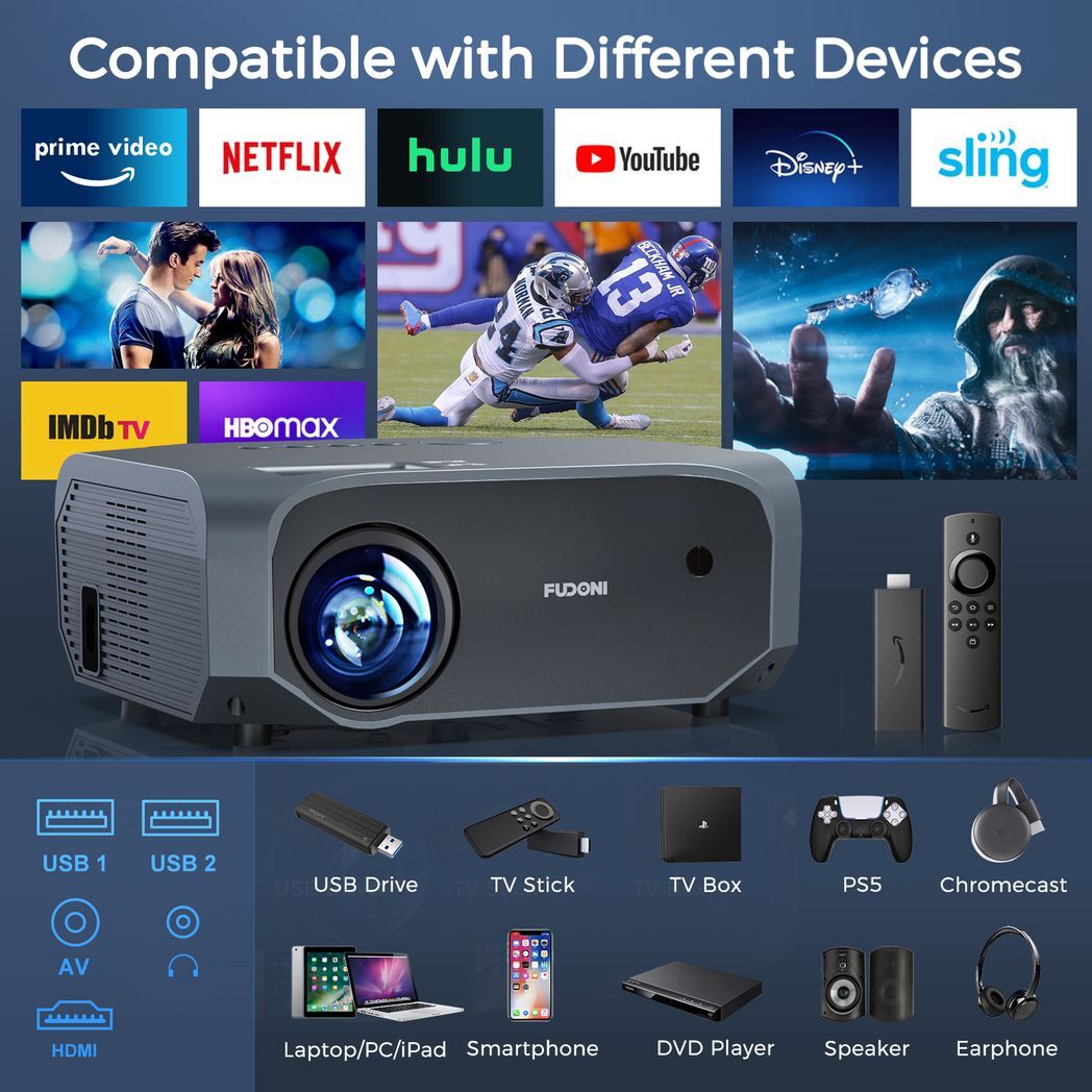 Projector with 5G WiFi and Bluetooth, 10000L Native 1080P Portable Outdoor Video Projector 4K Supported, Home Theater Movie Projector with Screen for Phone/PC/TV Stick/PS5(FBA???,?????) - Image 3