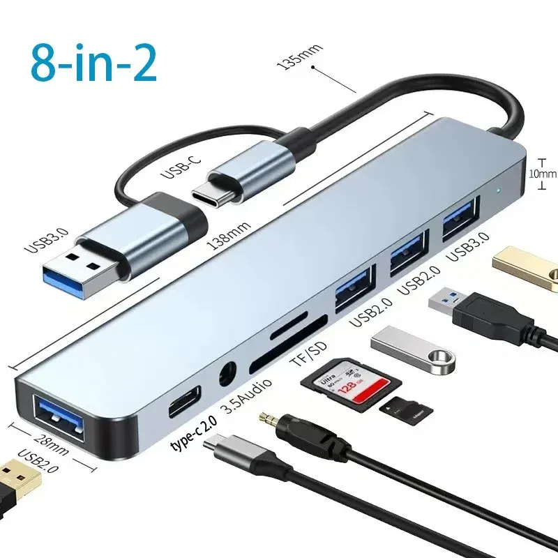 Color: Silver - USB C HUB Type C Splitter Thunderbolt 3 Docking Station Laptop Adapter With For Macbook Air M1 iPad Pro - Image 7