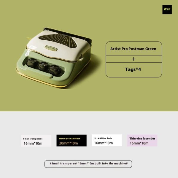 Color: Postman Green 4 Roll - Smart Small Portable Thermal Mini HD Household Label Printer