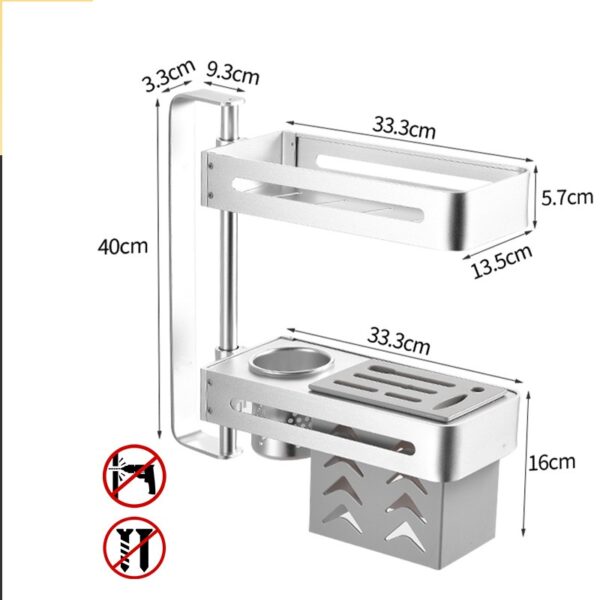 Color: Silver2layer With turret - Kitchen Shelf Corner Rotation Seasoning Rack Aluminum Alloy Bathroom Multi-layer Shelf without Hole Wall Hanging Rotary Storage - Image 2
