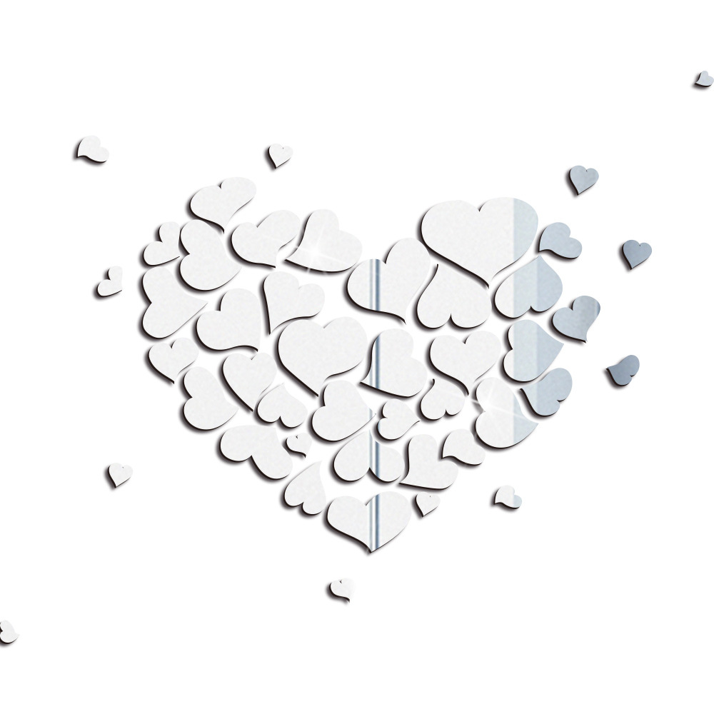 Color: Silver, Size: S - Love Combination Acrylic Mirror Paste Three Dimensional Waterproof