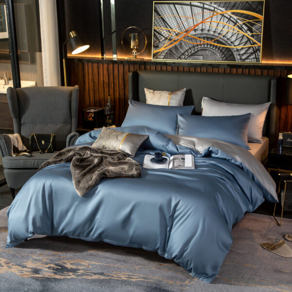 Color: Navy, style: E - Four-Piece Plain Double-Ply Long-Staple Cotton