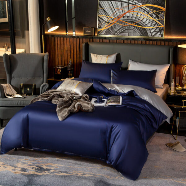 Color: Navy, style: E - Four-Piece Plain Double-Ply Long-Staple Cotton - Image 2