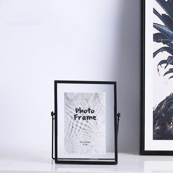 Color: Black, Size: 6 inch - Scandinavian Style Geometric Metal Glass Photo Frame - Image 2
