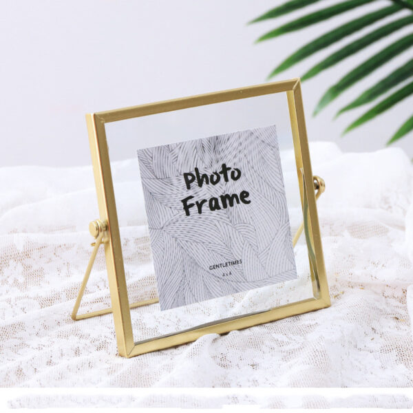 Color: Black, Size: 6 inch - Scandinavian Style Geometric Metal Glass Photo Frame