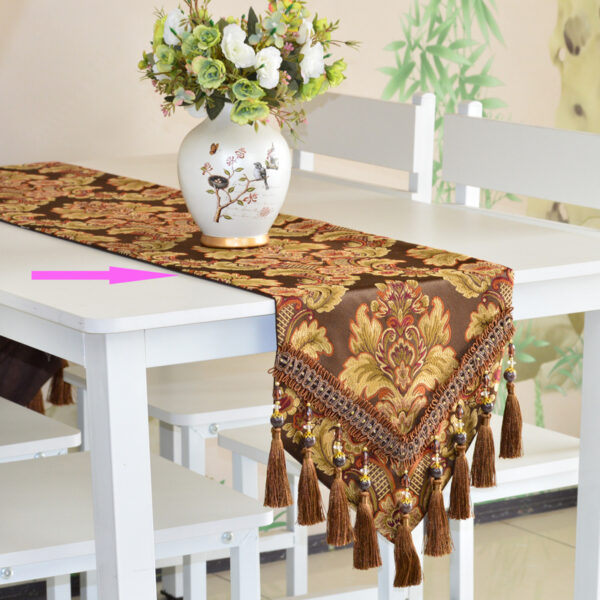 Color: Brown without lace, Size: 246 cm - Retro Blue Coffee Table Cloth Mat Towel Shoe Cabinet Entrance TV Cabinet Cover Cloth - Image 2