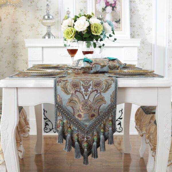 Color: Brown without lace, Size: 246 cm - Retro Blue Coffee Table Cloth Mat Towel Shoe Cabinet Entrance TV Cabinet Cover Cloth