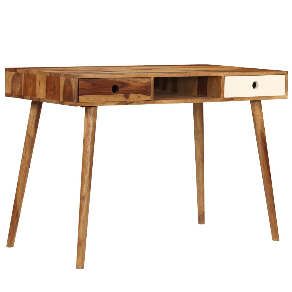 Writing Desk Brown and White Solid Acacia Wood - Image 2
