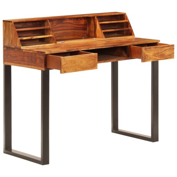 Desk Natural Wood Solid Acacia Wood and Powder Coated Steel - Image 2