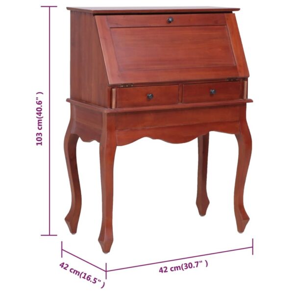 Secretary Desk Brown Solid mahogany wood 30.7 x 16.5 x 40.6 in - Image 7