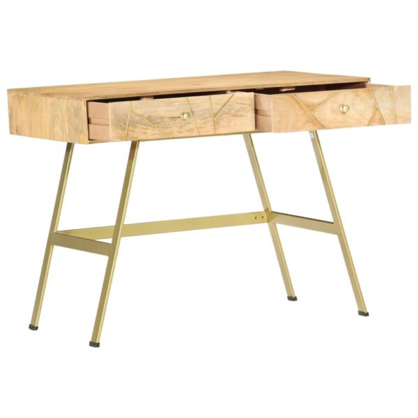 Writing Desk Natural with Brass Solid Mango Wood and Steel - Image 2