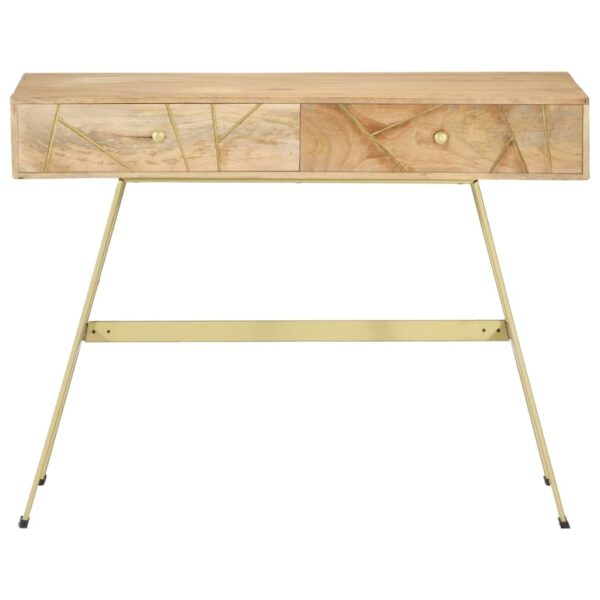 Writing Desk Natural with Brass Solid Mango Wood and Steel - Image 3