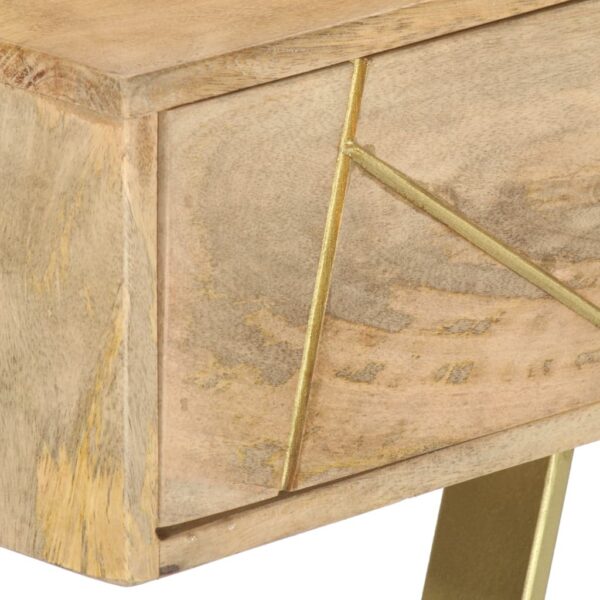 Writing Desk Natural with Brass Solid Mango Wood and Steel - Image 4