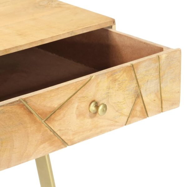Writing Desk Natural with Brass Solid Mango Wood and Steel - Image 5