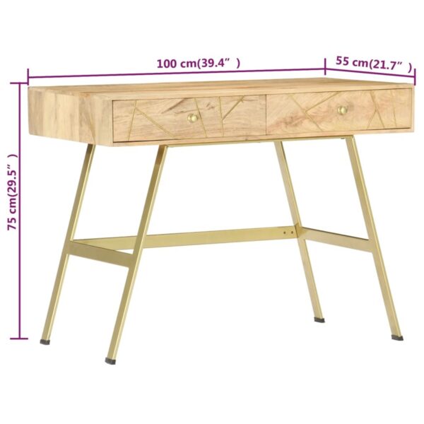 Writing Desk Natural with Brass Solid Mango Wood and Steel - Image 6