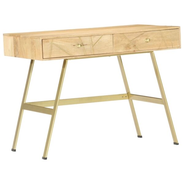 Writing Desk Natural with Brass Solid Mango Wood and Steel - Image 7