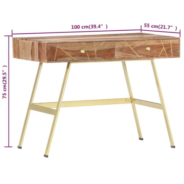 Writing Desk Natural and brass Solid Acacia wood - Image 6