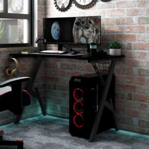 Gaming Desk Black Engineered wood, iron Medium Ergonomic