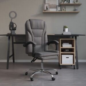 Reclining Office Chair Grey Faux leather, metal, plywood, foam