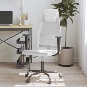 Office Chair White Mesh Fabric, Faux Leather, Metal, Plywood