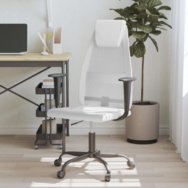 Office Chair White Mesh Fabric, Faux Leather, Metal, Plywood
