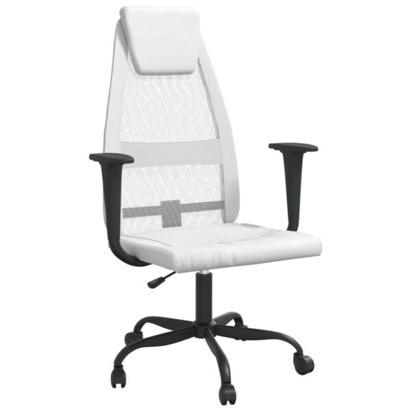 Office Chair White Mesh Fabric, Faux Leather, Metal, Plywood - Image 2