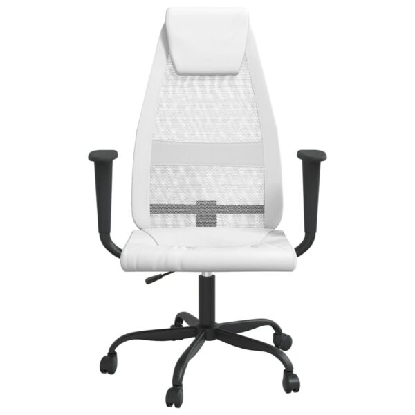 Office Chair White Mesh Fabric, Faux Leather, Metal, Plywood - Image 3
