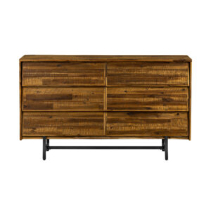 57" Brown and Black Solid Wood Six Drawer Double Dresser