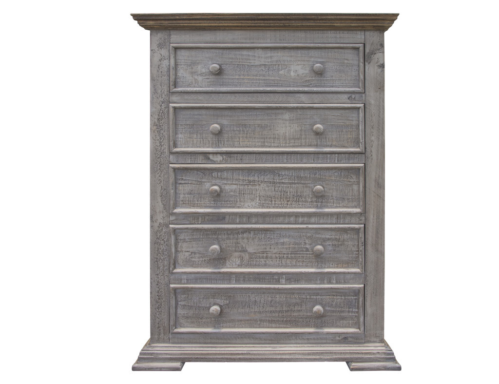 37" Gray Solid Wood Five Drawer Chest - Image 2