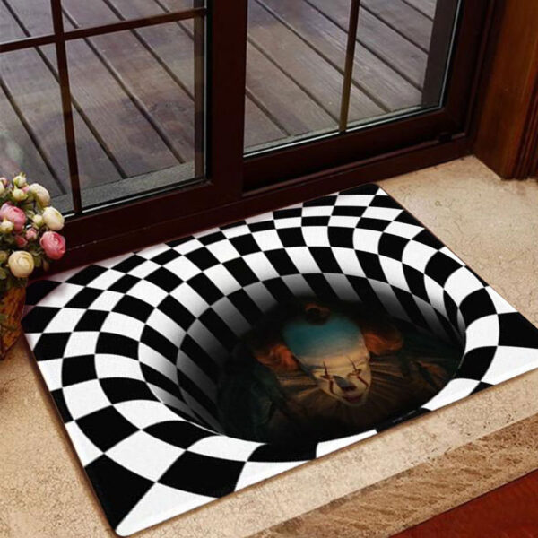 Color: 2style, Size: 80x120cm - Black and white clown stereo vision circular carpet