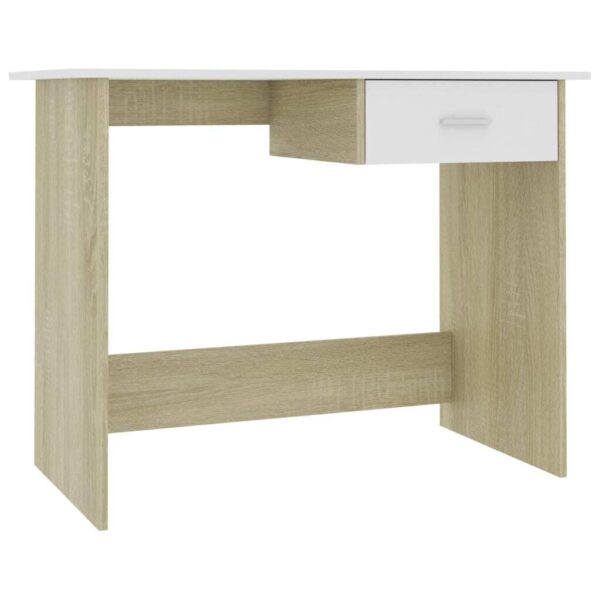 Desk White and Sonoma Oak Engineered Wood Medium Storage Desk - Image 2