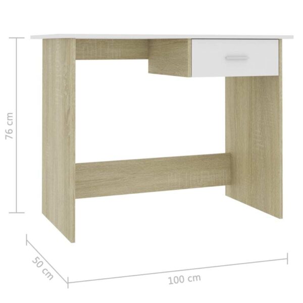 Desk White and Sonoma Oak Engineered Wood Medium Storage Desk - Image 6
