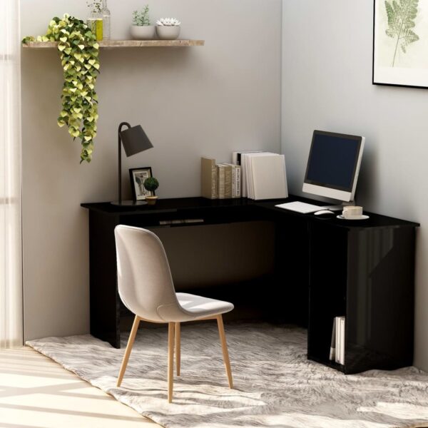 Corner Desk High gloss black Engineered wood 47.2x55.1x29.5 in