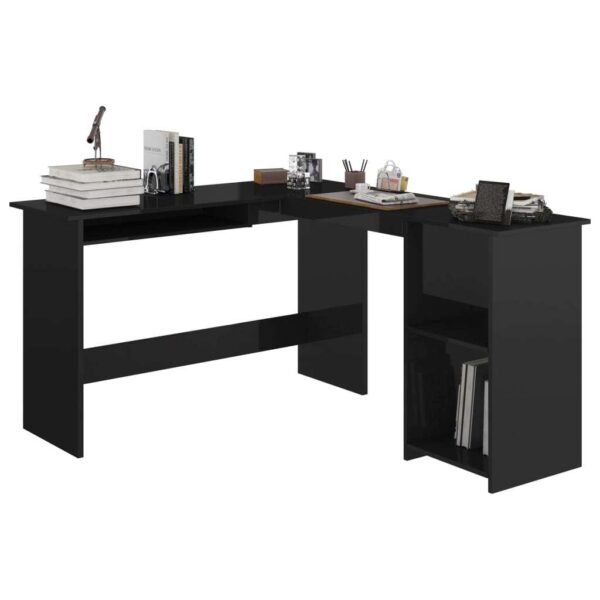 Corner Desk High gloss black Engineered wood 47.2x55.1x29.5 in - Image 3