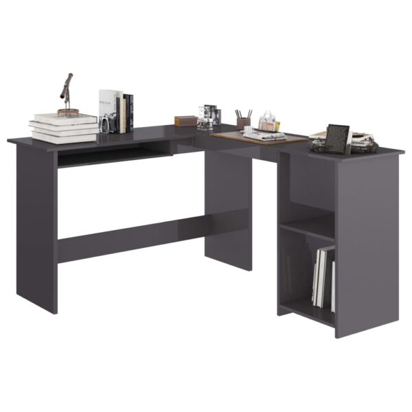 Corner Desk High gloss grey Engineered wood Sliding Components - Image 3