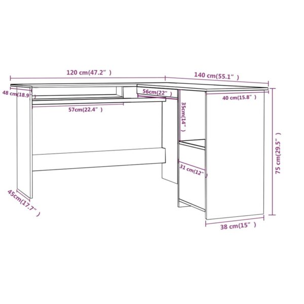 Corner Desk High gloss grey Engineered wood Sliding Components - Image 6