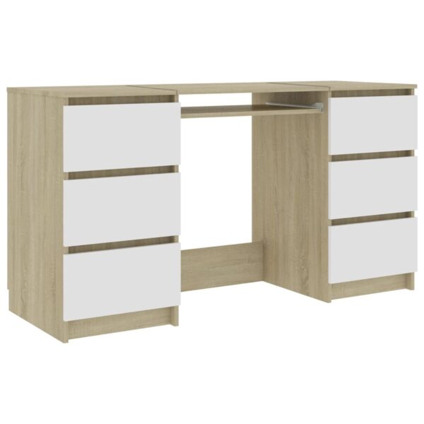 Writing Desk White and Sonoma Oak Engineered Wood Writing Desk - Image 2