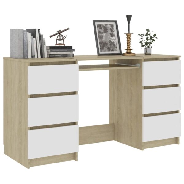 Writing Desk White and Sonoma Oak Engineered Wood Writing Desk - Image 3