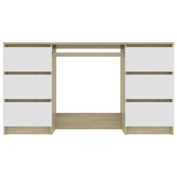 Writing Desk White and Sonoma Oak Engineered Wood Writing Desk - Image 4