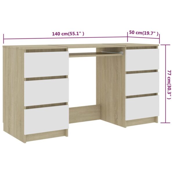 Writing Desk White and Sonoma Oak Engineered Wood Writing Desk - Image 6