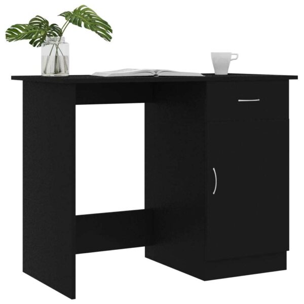 Desk Black Engineered wood Compact Desk Rectangular Modern - Image 3