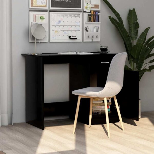 Desk Black Engineered wood Compact Desk Rectangular Modern - Image 4